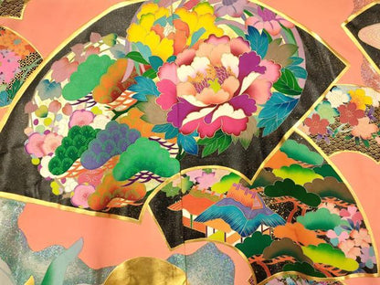 平和屋本店●本手描友禅作家　秋山章　色打掛　和装　婚礼　結婚式　花嫁　神社挙式　飛鶴地紙風景文　金銀彩　逸品　AABK8413fw