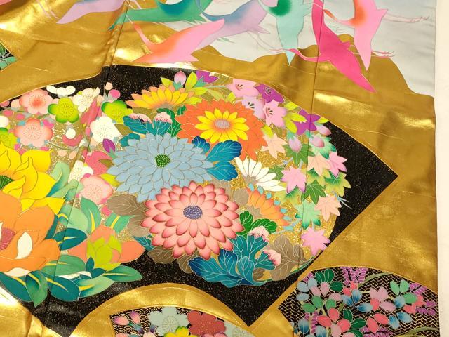 平和屋本店●本手描友禅作家　秋山章　色打掛　和装　婚礼　結婚式　花嫁　神社挙式　飛鶴地紙風景文　金銀彩　逸品　AABK8413fw