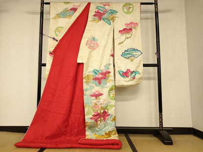 平和屋本店●色打掛　和装　婚礼　結婚式　花嫁　神社挙式　総刺繍　花鳥渡り舟文　金銀糸　逸品　AABK8414fw