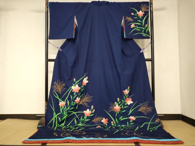 平和屋本店●お引きずり・お引き摺り　訪問着　和装　舞台　舞妓　芸妓　芸者　衣装　草花文　金彩　AABK8416fw