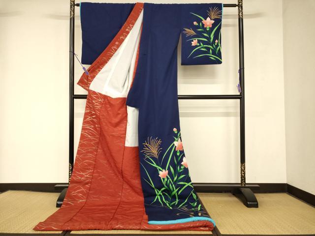 平和屋本店●お引きずり・お引き摺り　訪問着　和装　舞台　舞妓　芸妓　芸者　衣装　草花文　金彩　AABK8416fw