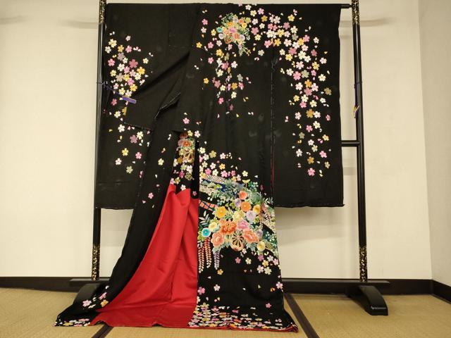 平和屋本店●中国三大刺繍 相良刺繍 お引きずり・お引き摺り・引き振袖 仮絵羽 和装 結婚式 舞妓 芸妓 芸者 衣装 駒刺繍 逸品 AABK8419fw