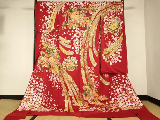 平和屋本店●中国三大刺繍 相良刺繍 手刺繍 色打掛 仮絵羽 和装 婚礼 結婚式 花嫁 神社挙式 駒刺繍 花車吉祥束ね熨斗文 金銀糸　AABK8420fw