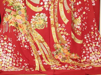 平和屋本店●中国三大刺繍 相良刺繍 手刺繍 色打掛 仮絵羽 和装 婚礼 結婚式 花嫁 神社挙式 駒刺繍 花車吉祥束ね熨斗文 金銀糸　AABK8420fw