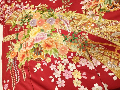 平和屋本店●中国三大刺繍 相良刺繍 手刺繍 色打掛 仮絵羽 和装 婚礼 結婚式 花嫁 神社挙式 駒刺繍 花車吉祥束ね熨斗文 金銀糸　AABK8420fw