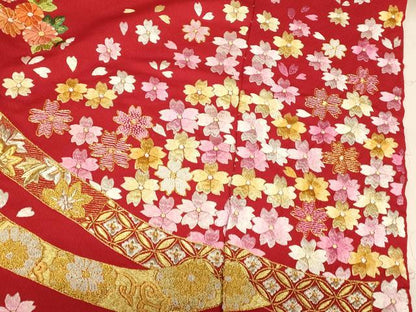 平和屋本店●中国三大刺繍 相良刺繍 手刺繍 色打掛 仮絵羽 和装 婚礼 結婚式 花嫁 神社挙式 駒刺繍 花車吉祥束ね熨斗文 金銀糸　AABK8420fw
