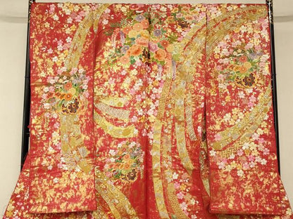 平和屋本店●中国三大刺繍　相良刺繍 手刺繍　色打掛　仮絵羽　和装　婚礼　結婚式 花嫁 神社挙式 駒刺繍 金銀糸 金通し地 逸品 AABK8421fw