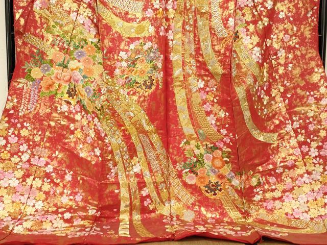 平和屋本店●中国三大刺繍　相良刺繍 手刺繍　色打掛　仮絵羽　和装　婚礼　結婚式 花嫁 神社挙式 駒刺繍 金銀糸 金通し地 逸品 AABK8421fw