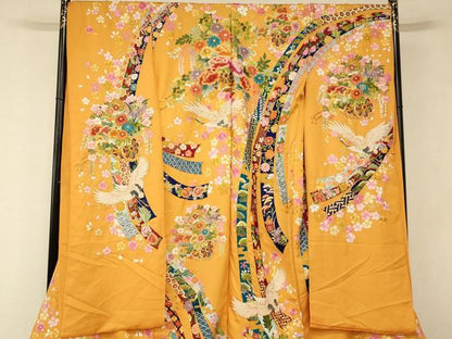 平和屋本店●中国三大刺繍 相良刺繍 手刺繍 色打掛 仮絵羽 和装 婚礼 結婚式 花嫁 神社挙式 駒刺繍 飛鶴花車熨斗文 金糸 逸品 AABK8422fw