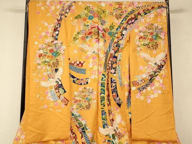 平和屋本店●中国三大刺繍 相良刺繍 手刺繍 色打掛 仮絵羽 和装 婚礼 結婚式 花嫁 神社挙式 駒刺繍 飛鶴花車熨斗文 金糸 逸品 AABK8422fw