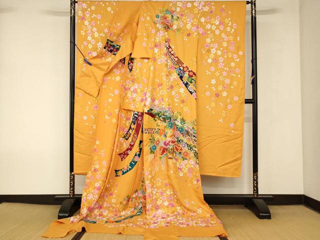 平和屋本店●中国三大刺繍 相良刺繍 手刺繍 色打掛 仮絵羽 和装 婚礼 結婚式 花嫁 神社挙式 駒刺繍 飛鶴花車熨斗文 金糸 逸品 AABK8422fw