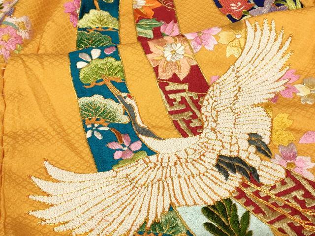 平和屋本店●中国三大刺繍 相良刺繍 手刺繍 色打掛 仮絵羽 和装 婚礼 結婚式 花嫁 神社挙式 駒刺繍 飛鶴花車熨斗文 金糸 逸品 AABK8422fw