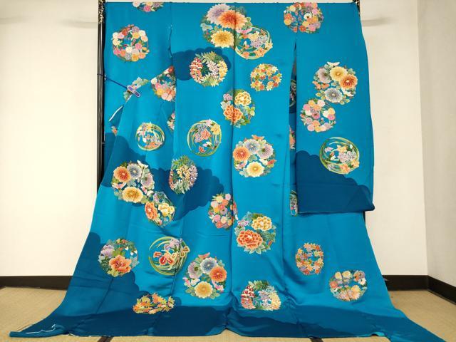 平和屋本店●中国三大刺繍 相良刺繍 手刺繍 色打掛 仮絵羽 和装 婚礼 結婚式 花嫁 神社挙式 駒刺繍 雲取り草花丸文 金糸 逸品 AABK8423fw