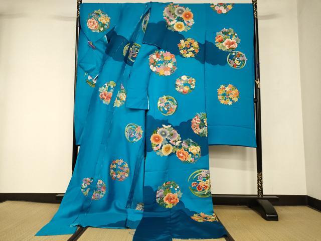 平和屋本店●中国三大刺繍 相良刺繍 手刺繍 色打掛 仮絵羽 和装 婚礼 結婚式 花嫁 神社挙式 駒刺繍 雲取り草花丸文 金糸 逸品 AABK8423fw