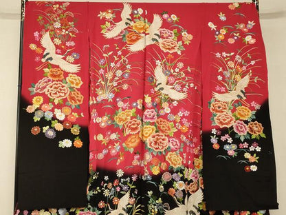 平和屋本店●中国三大刺繍 相良刺繍 手刺繍 色打掛 仮絵羽 和装 婚礼 結婚式 花嫁 神社挙式 駒刺繍 飛鶴草花文 金銀糸 逸品 AABK8424fw