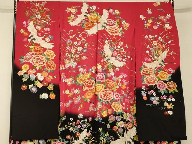 平和屋本店●中国三大刺繍 相良刺繍 手刺繍 色打掛 仮絵羽 和装 婚礼 結婚式 花嫁 神社挙式 駒刺繍 飛鶴草花文 金銀糸 逸品 AABK8424fw