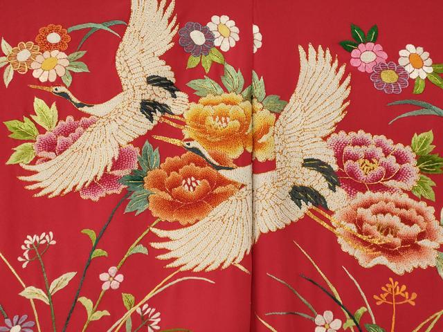 平和屋本店●中国三大刺繍 相良刺繍 手刺繍 色打掛 仮絵羽 和装 婚礼 結婚式 花嫁 神社挙式 駒刺繍 飛鶴草花文 金銀糸 逸品 AABK8424fw