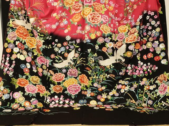 平和屋本店●中国三大刺繍 相良刺繍 手刺繍 色打掛 仮絵羽 和装 婚礼 結婚式 花嫁 神社挙式 駒刺繍 飛鶴草花文 金銀糸 逸品 AABK8424fw