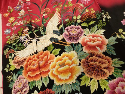 平和屋本店●中国三大刺繍 相良刺繍 手刺繍 色打掛 仮絵羽 和装 婚礼 結婚式 花嫁 神社挙式 駒刺繍 飛鶴草花文 金銀糸 逸品 AABK8424fw
