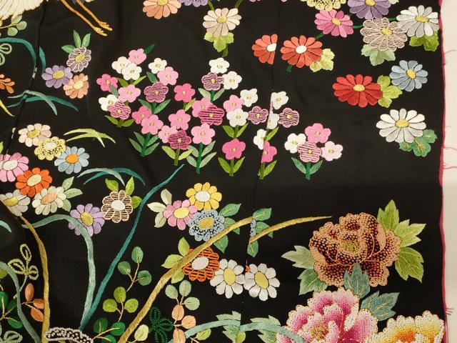 平和屋本店●中国三大刺繍 相良刺繍 手刺繍 色打掛 仮絵羽 和装 婚礼 結婚式 花嫁 神社挙式 駒刺繍 飛鶴草花文 金銀糸 逸品 AABK8424fw