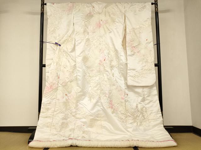 平和屋本店●白打掛　白無垢　和装　婚礼　結婚式　花嫁　神社挙式　刺繍　飛鶴草花文　ラインストーン　逸品　AABK8426fw