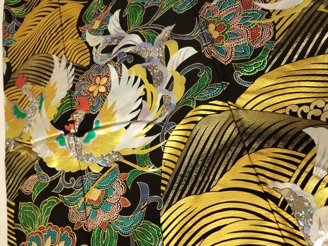 平和屋本店●本手描友禅作家　秋山章　色打掛　和装　婚礼　結婚式　花嫁　神社挙式　鳳凰更紗花立波文　黒地　金銀彩　逸品　AABK8427fw