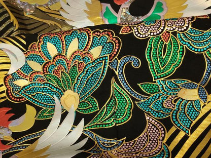 平和屋本店●本手描友禅作家　秋山章　色打掛　和装　婚礼　結婚式　花嫁　神社挙式　鳳凰更紗花立波文　黒地　金銀彩　逸品　AABK8427fw