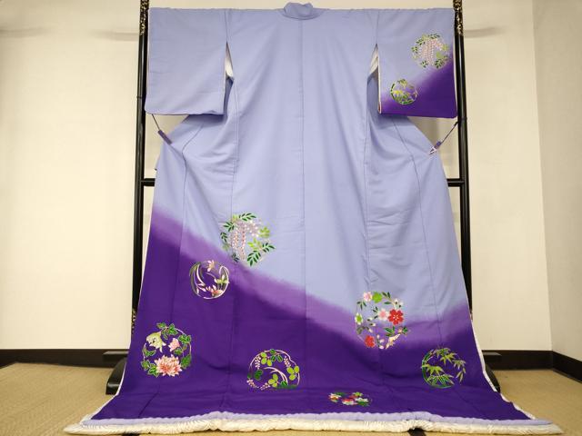 平和屋本店●お引きずり・お引き摺り　訪問着　和装　舞台　舞妓　芸妓　芸者　衣装　四季花丸文　笹竹　暈し染め　金彩　逸品　AABK8428fw