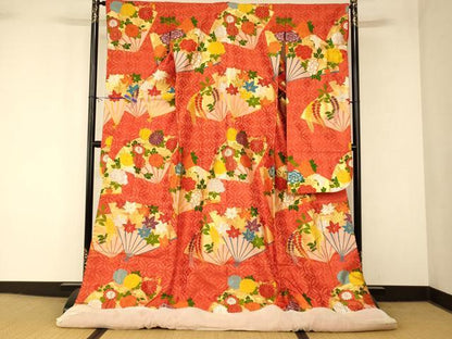 平和屋本店●色打掛　和装　婚礼　結婚式　花嫁　神社挙式　唐織　扇子四季　草花文　金銀糸　逸品　AABK8431fw
