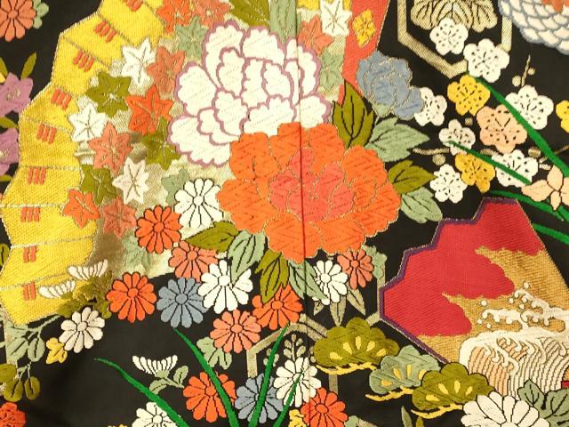 平和屋本店●色打掛　和装　婚礼　結婚式　花嫁　神社挙式　唐織　扇子松竹梅文　黒地　金糸　逸品　AABK8434fw