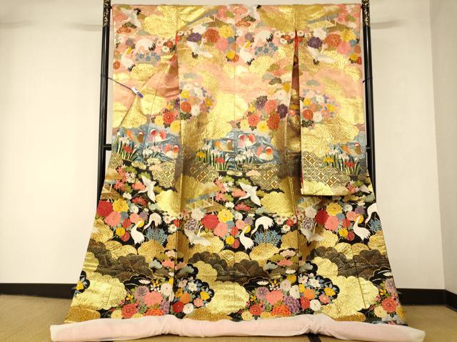 平和屋本店●色打掛　和装　婚礼　結婚式　花嫁　神社挙式　唐織　鴛鴦草花雲取り文　鶴　金糸　逸品　AABK8436fw