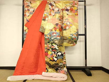 平和屋本店●色打掛　和装　婚礼　結婚式　花嫁　神社挙式　唐織　鴛鴦草花雲取り文　鶴　金糸　逸品　AABK8436fw