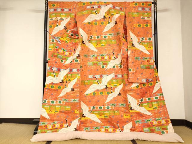 平和屋本店●色打掛　和装　婚礼　結婚式　花嫁　神社挙式　唐織　飛鶴松竹梅文　金銀糸　逸品　AABK8438fw