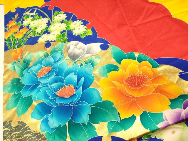 平和屋本店●本手描友禅作家 秋山章 お引きずり・お引き摺り・引き振袖 和装 結婚式 舞妓 芸妓 芸者 衣装 草花雪輪文 金彩 逸品 AABK8446fw