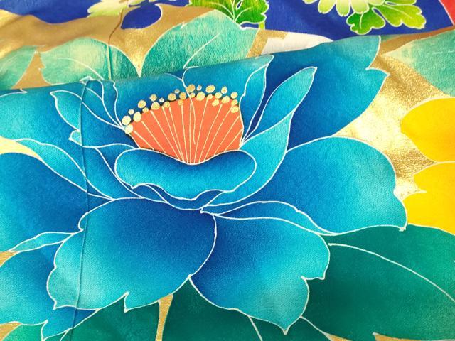 平和屋本店●本手描友禅作家 秋山章 お引きずり・お引き摺り・引き振袖 和装 結婚式 舞妓 芸妓 芸者 衣装 草花雪輪文 金彩 逸品 AABK8446fw
