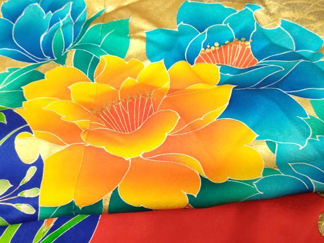 平和屋本店●本手描友禅作家 秋山章 お引きずり・お引き摺り・引き振袖 和装 結婚式 舞妓 芸妓 芸者 衣装 草花雪輪文 金彩 逸品 AABK8446fw