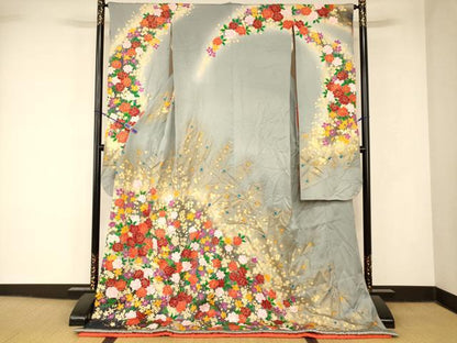 平和屋本店●お引きずり・お引き摺り・引き振袖　和装　結婚式　舞妓　芸妓　芸者　衣装　孔雀羽草花文　暈し染め　金彩　逸品　AABK8447fw