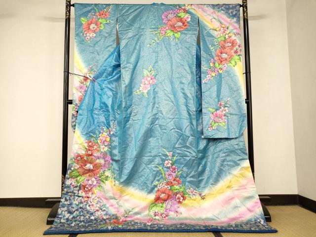平和屋本店●お引きずり・お引き摺り・引き振袖 和装 結婚式 舞妓 芸妓 芸者 衣装 草花舞蝶文 暈し染め 銀彩 銀通し地 逸品 AABK8448fw