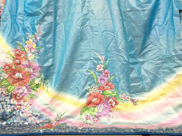 平和屋本店●お引きずり・お引き摺り・引き振袖 和装 結婚式 舞妓 芸妓 芸者 衣装 草花舞蝶文 暈し染め 銀彩 銀通し地 逸品 AABK8448fw