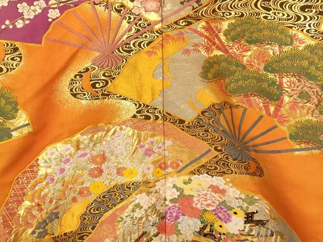 平和屋本店●色打掛　和装　婚礼　結婚式　花嫁　神社挙式　唐織　扇子花車松竹梅文　金糸　逸品　AABK8450fw