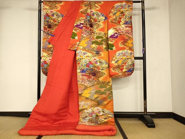 平和屋本店●色打掛　和装　婚礼　結婚式　花嫁　神社挙式　唐織　扇子花車松竹梅文　金糸　逸品　AABK8450fw