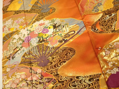 平和屋本店●色打掛　和装　婚礼　結婚式　花嫁　神社挙式　唐織　扇子花車松竹梅文　金糸　逸品　AABK8450fw