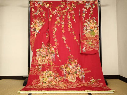 平和屋本店●中国三大刺繍 相良刺繍 スワトウ刺繍 汕頭刺繍 お引きずり・お引き摺り・引き振袖 舞妓 芸妓 芸者 金銀糸 逸品 AABK8455fw