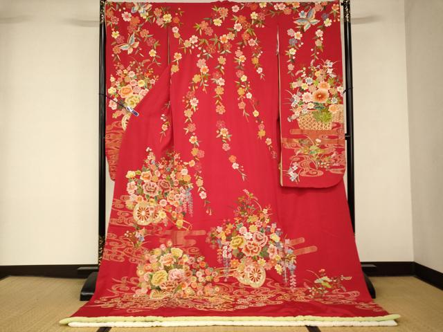 平和屋本店●中国三大刺繍 相良刺繍 スワトウ刺繍 汕頭刺繍 お引きずり・お引き摺り・引き振袖 舞妓 芸妓 芸者 金銀糸 逸品 AABK8455fw