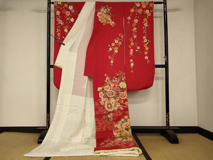 平和屋本店●中国三大刺繍 相良刺繍 スワトウ刺繍 汕頭刺繍 お引きずり・お引き摺り・引き振袖 舞妓 芸妓 芸者 金銀糸 逸品 AABK8455fw