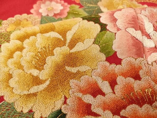 平和屋本店●中国三大刺繍 相良刺繍 スワトウ刺繍 汕頭刺繍 お引きずり・お引き摺り・引き振袖 舞妓 芸妓 芸者 金銀糸 逸品 AABK8455fw