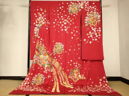 平和屋本店●中国三大刺繍 相良刺繍 お引きずり・お引き摺り・引き振袖 仮絵羽 和装 結婚式 舞妓 芸妓 芸者 衣装 金銀糸 逸品 AABK8457fw