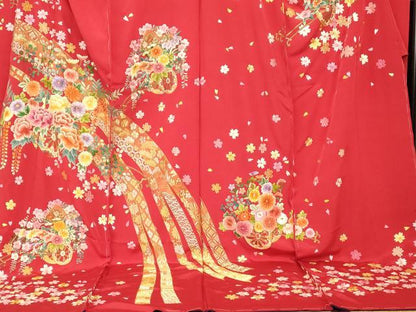 平和屋本店●中国三大刺繍 相良刺繍 お引きずり・お引き摺り・引き振袖 仮絵羽 和装 結婚式 舞妓 芸妓 芸者 衣装 金銀糸 逸品 AABK8457fw