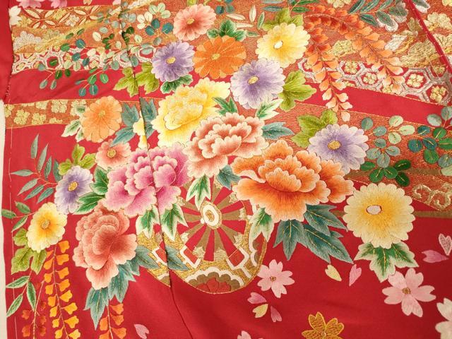 平和屋本店●中国三大刺繍 相良刺繍 お引きずり・お引き摺り・引き振袖 仮絵羽 和装 結婚式 舞妓 芸妓 芸者 衣装 金銀糸 逸品 AABK8457fw