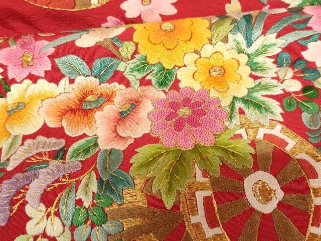 平和屋本店●中国三大刺繍 相良刺繍 お引きずり・お引き摺り・引き振袖 仮絵羽 和装 結婚式 舞妓 芸妓 芸者 衣装 金銀糸 逸品 AABK8457fw